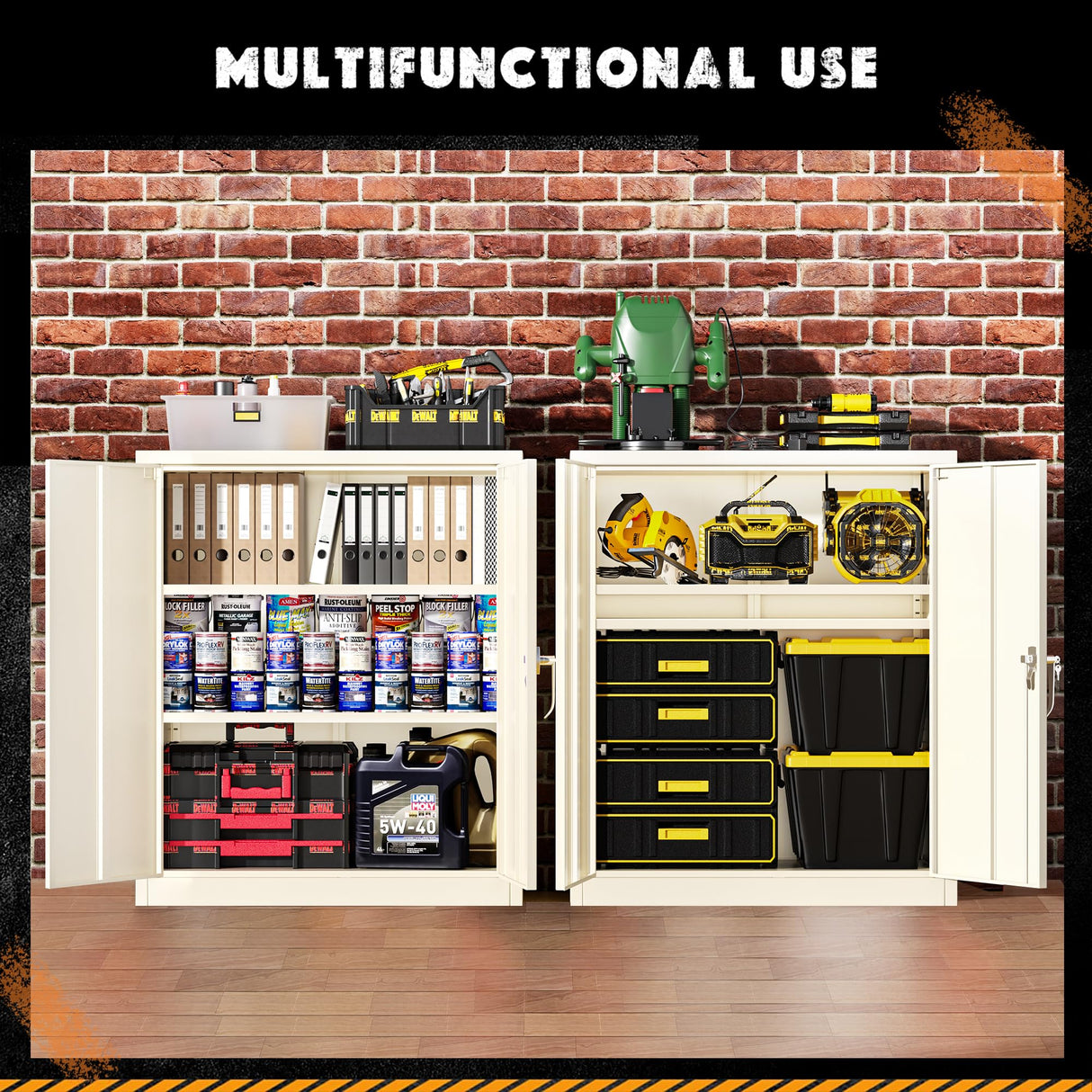 Greenvelly Metal Storage Cabinet with Doors and Shelves,Lockable Storage Cabinet for Office, 36” Gray Metal Utility Cabinet Garage Cabinets, Lockable File Cabinet for Home Office, Garage, Kitchen Greenvelly