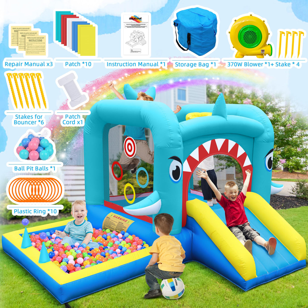 Culaluva Inflatable Bounce House: Jump Bouncer Castle Slide Combo - 7 in 1 for Kids 3-6 - with 370W Blower - for Indoor Outdoor Play CulaLuva