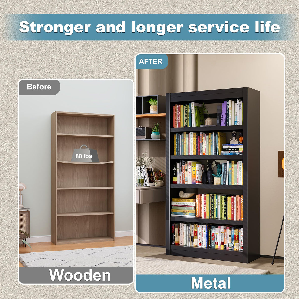 LyAosdFu Book Shelf, 5-Tier Sturdy Bookcase, Adjustable Bookshelf, Large Capacity per Shelf, Modern Book Cases for Living Room, Home Office, Garage, Ideal for Home Organization & Stylish Upgrades LyAosdFu