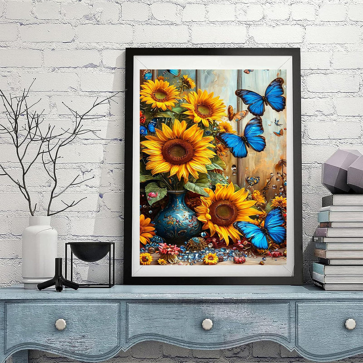 Diamond Painting Kits for Adults Sunflowers - Butterfly Diamond Art Kits for Adults, Round 5D Gem Art Kit for Adult Flowers DIY Crafts Kit Gift Home Wall Decor Gifts (16x12 inch) xackcme