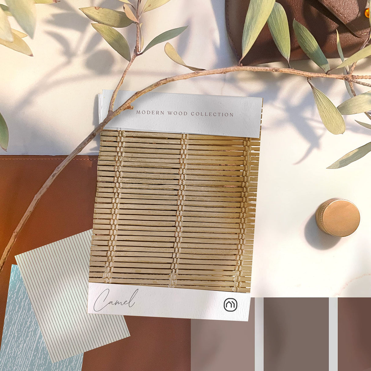 MOOD Custom Bamboo Shades | Modern | Cordless Bamboo Roman Shades for Windows and Doors (Natural Woven) | Modern Camel (Sheer) | 32" W X 72" H Mood