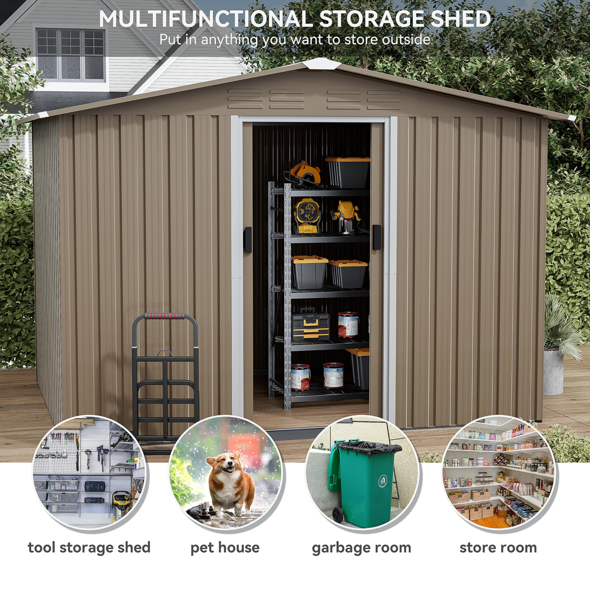 Kurapika Outdoor Storage Shed, 8x6FT Large Metal Tool House with Ventilation Opening and Lockable Sliding Door, for Garden, Patio, Backyard, Lawn Kurapika