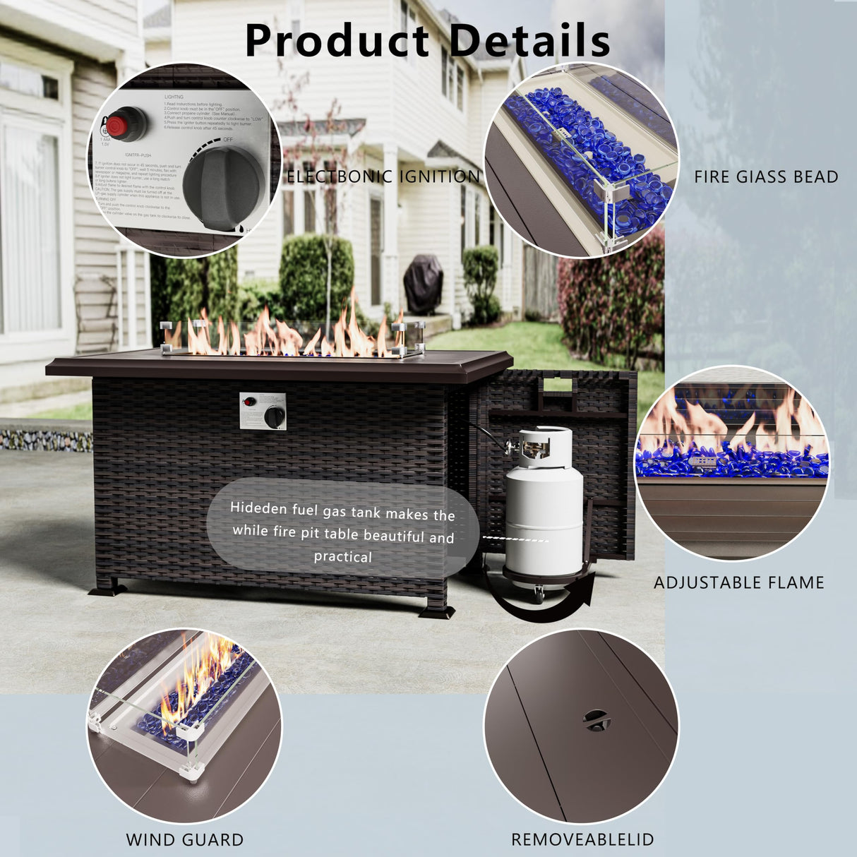 ASJMR Outdoor Patio Furniture Set with Gas Fire Pit Table, 13 Pieces Outdoor Furniture Set Patio Sectional Sofa w/43in Propane Fire Pit, PE Wicker Rattan Patio Conversation Sets (Sand) ASJMR