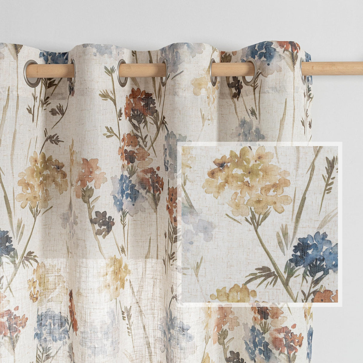 MYSKY HOME Floral Linen Curtains 84 inch Length 2 Panels Set Fall Patterned Semi Sheer Light Filtering Privacy Farmhouse Grommet Drapes for Living/Dining Room, Yellow, W52 x L84, Pack-2 MYSKY HOME