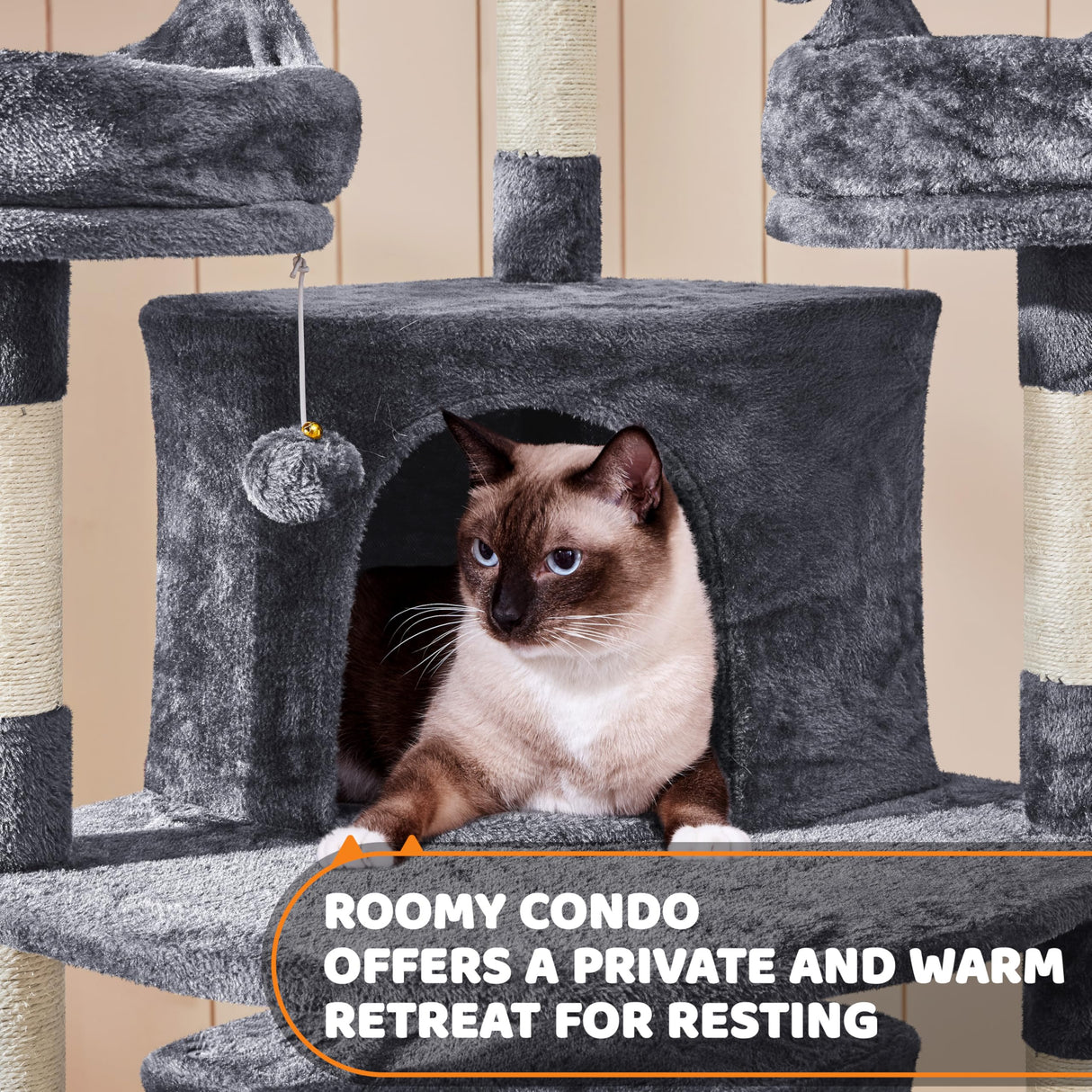 Yaheetech 68.5in Cat Tree Multi-Level Cat Tower with Large Cat Condo&Cozy Perches Stable Pet Play House w/Sisal-Covered Scratching Posts&Board for Indoor Cats, Dark Gray Yaheetech