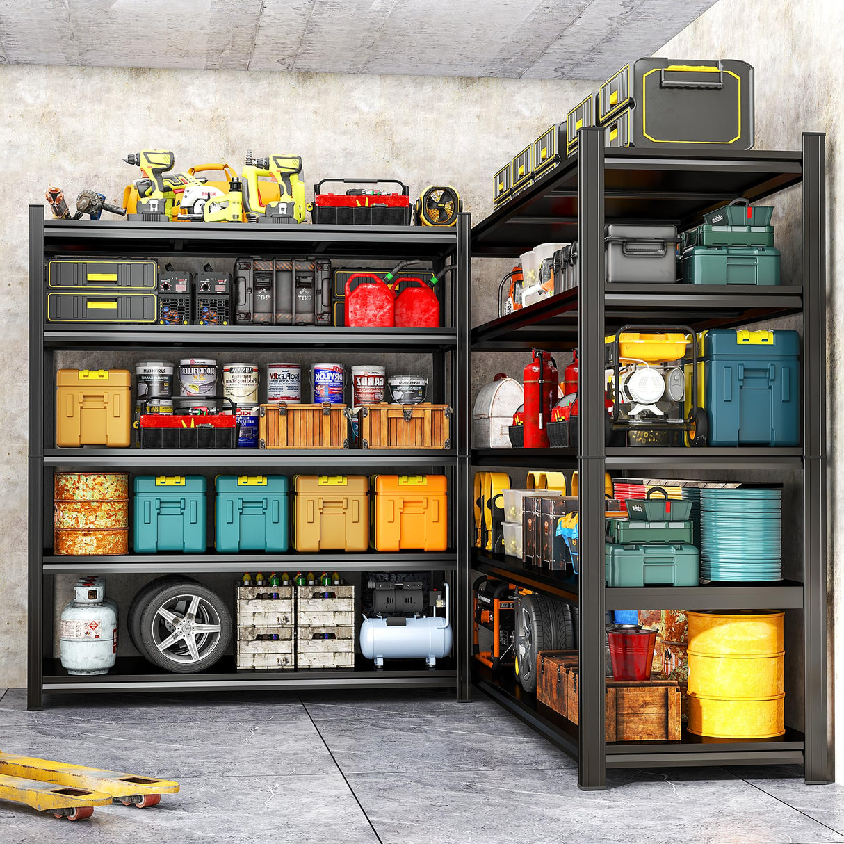 Bezuny Garage Shelving Heavy Duty, 4-Tier Adjustable Storage Shelves Unit, Shelf Organizer Storage, 2000 LBS Metal Utility Rack Shelf for Industries, Warehouses, Basement, Black Bezuny