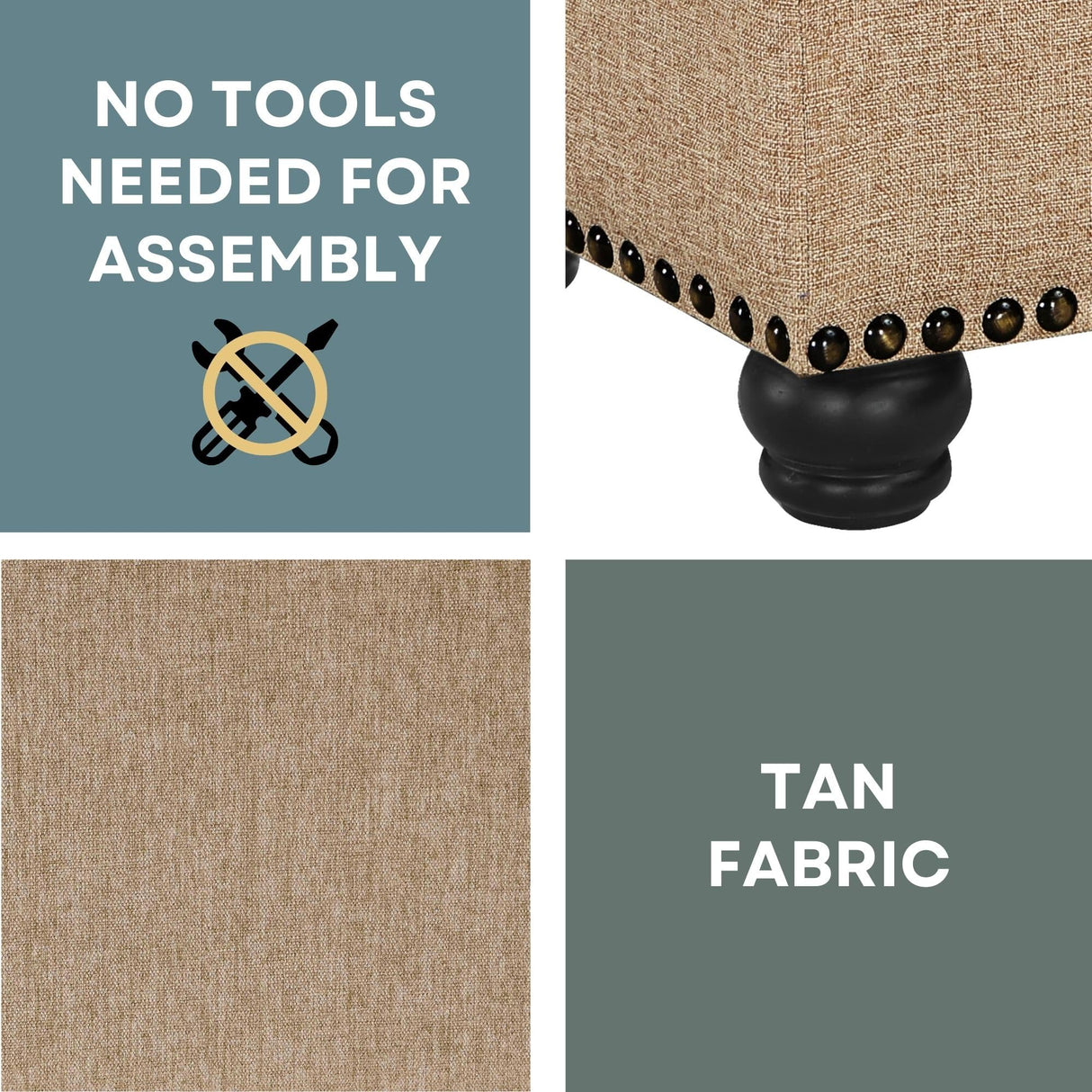 Convenience Concepts Designs4Comfort 5th Avenue Storage Ottoman 24" - Contemporary Foot Stool and Seat with Hinged Lid for Living Room, Dining Room, Office, Den, Tan Fabric Convenience Concepts