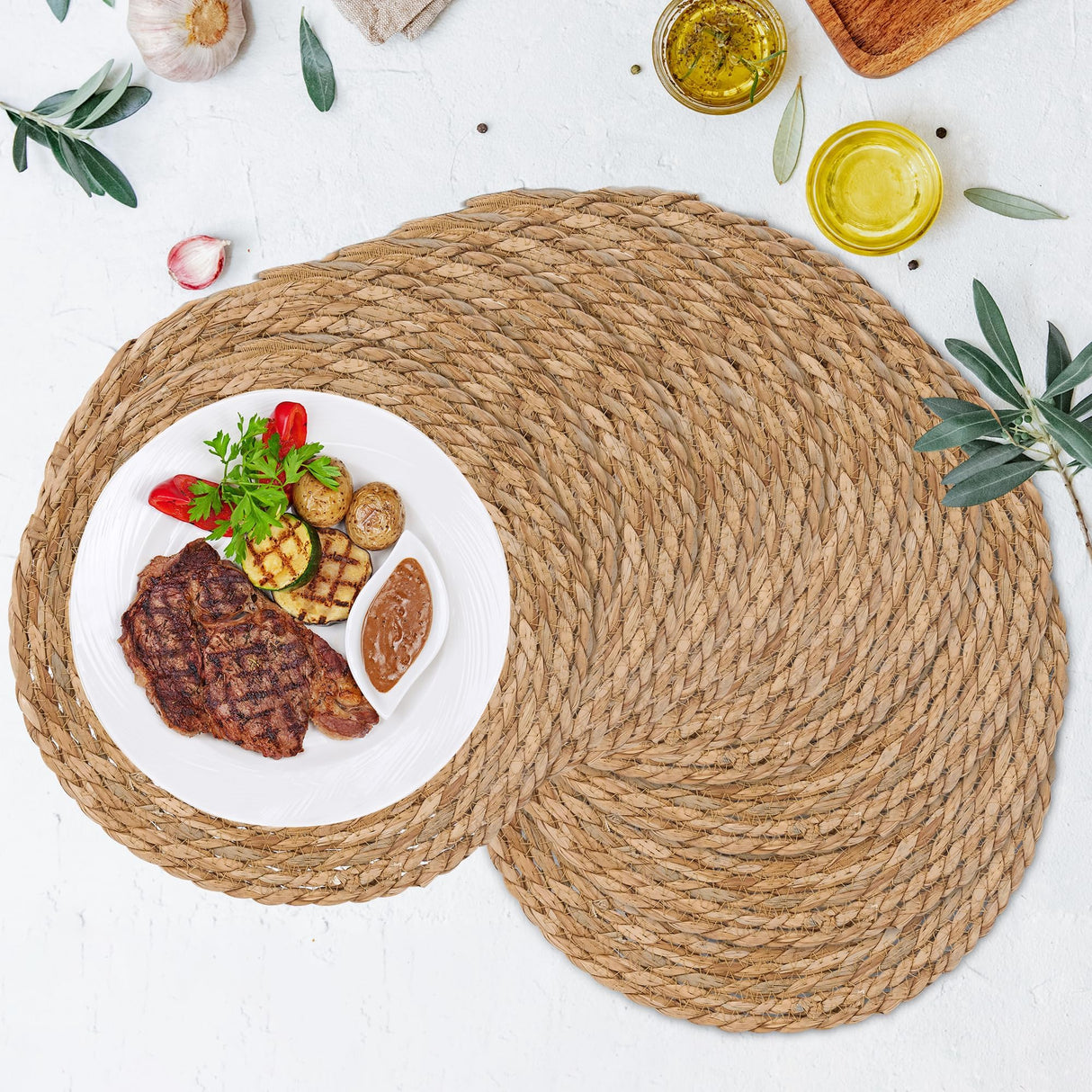GENMOUS Woven Placemats Set of 10,12" Round Placemats Natural Water Hyacinth Boho Placemats,Farmhouse Rattan Chargers for Dinner Plates,Rustic Braided Wicker Table Mats for Dining Table,Home,Wedding GENMOUS & CO.