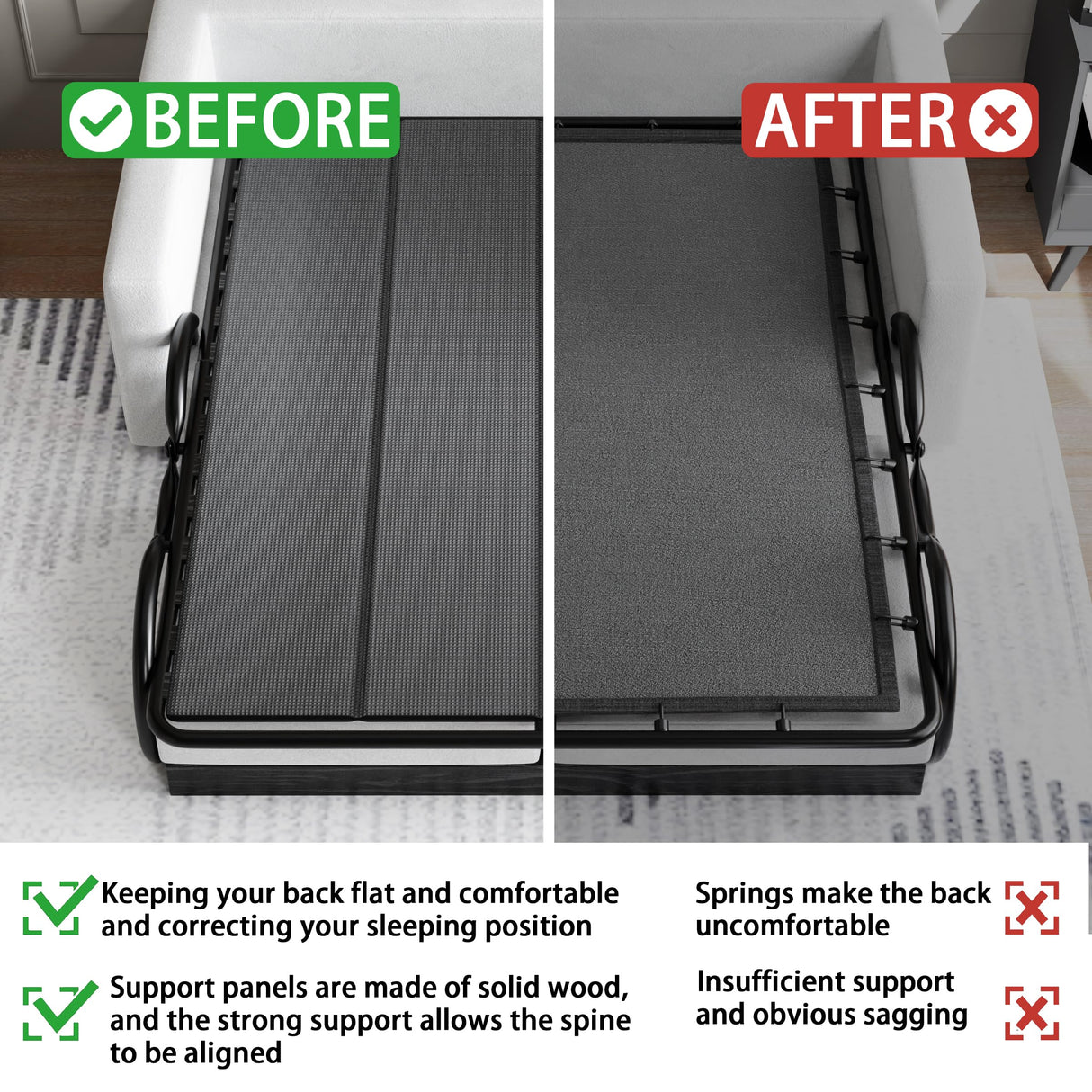 Imperius Heavy Duty Sofa Bed Support Board, Pull Out Couch Mattress Board, No Assembly Needed,48''x60'' Queen Size Imperius