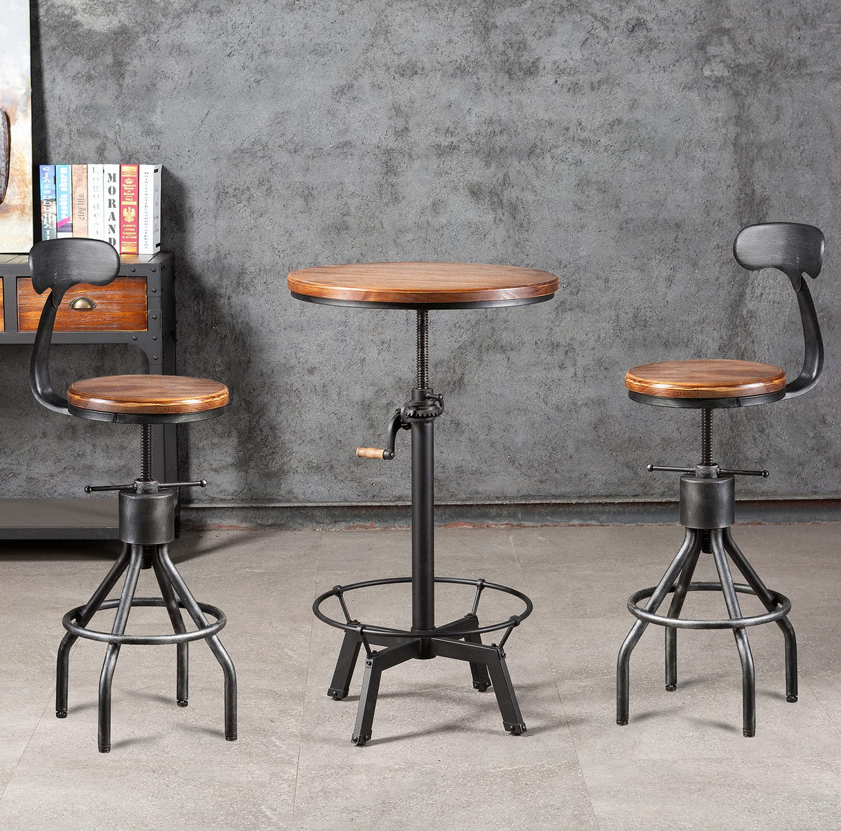 LOKKHAN Adjustable Industrial Bar Table with Swivel Top - Vintage Style Bistro Table with Crank Handle LOKKHAN