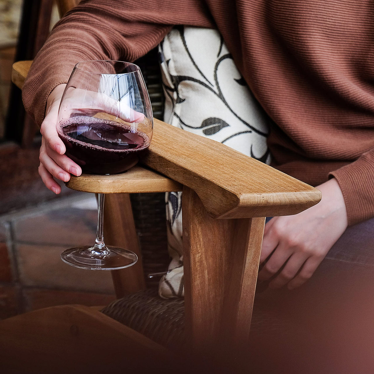 Cambridge Casual Auburn Padded Upholstered Outdoor Adirondack Chair, Teak Wood and All-Weather Wicker Cambridge Casual