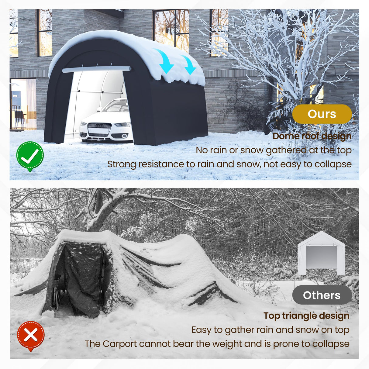 Kiss the Water Carport, Round Portable Garage, Steel Heavy Duty Carport with Ground Stakes, Tensioner and 2 Roll Up Windows PE Fabric Car Port, Garage, Storage Shed, Tent for Storage, SUV (10x15 Ft) Kiss the Water