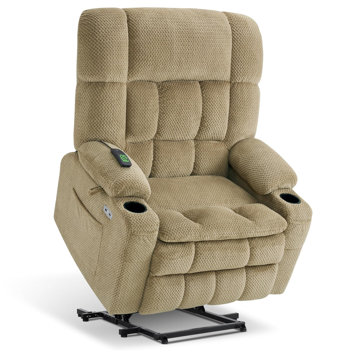 MCombo Oversized Power Lift Recliner Chair for Elderly, Dual Motor Lift Chair with Heat and Massage, Lay Flat Lift Chair for Big and Tall, Cup Holders, Fabric R7891 (Oversize, Beige) MCombo