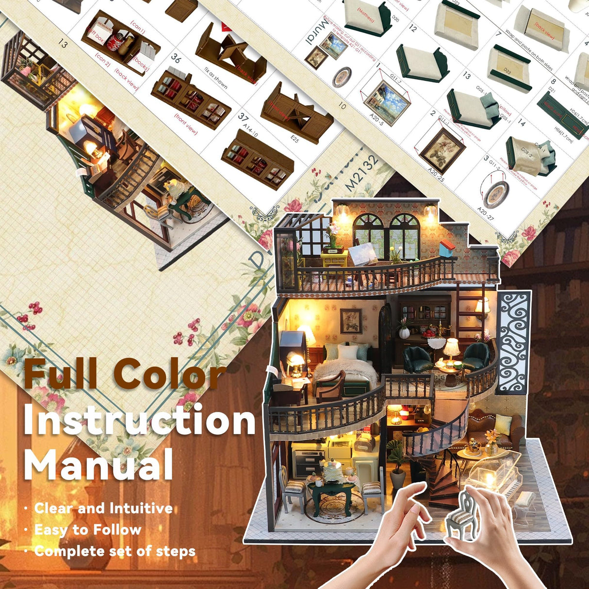 Flever DIY Miniature House Kit, Tiny Home Kit with LED Light, Mini House Build Craft Kits for Adults and Teens, Home Decor Creative Gift for Family/Friends (Dream Building Pavilion) Flever