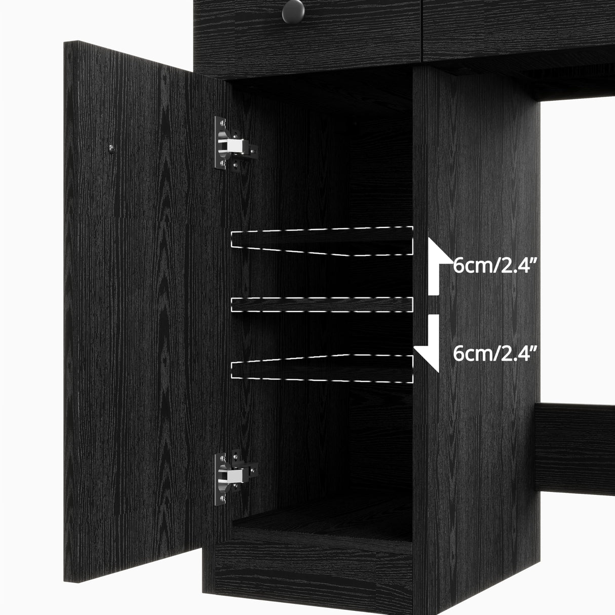 IRONCK Vanity Desk with LED Lighted Mirror & Power Outlet, Makeup Table with Drawers & Cabinet,Storage Stool,for Bedroom, Black IRONCK