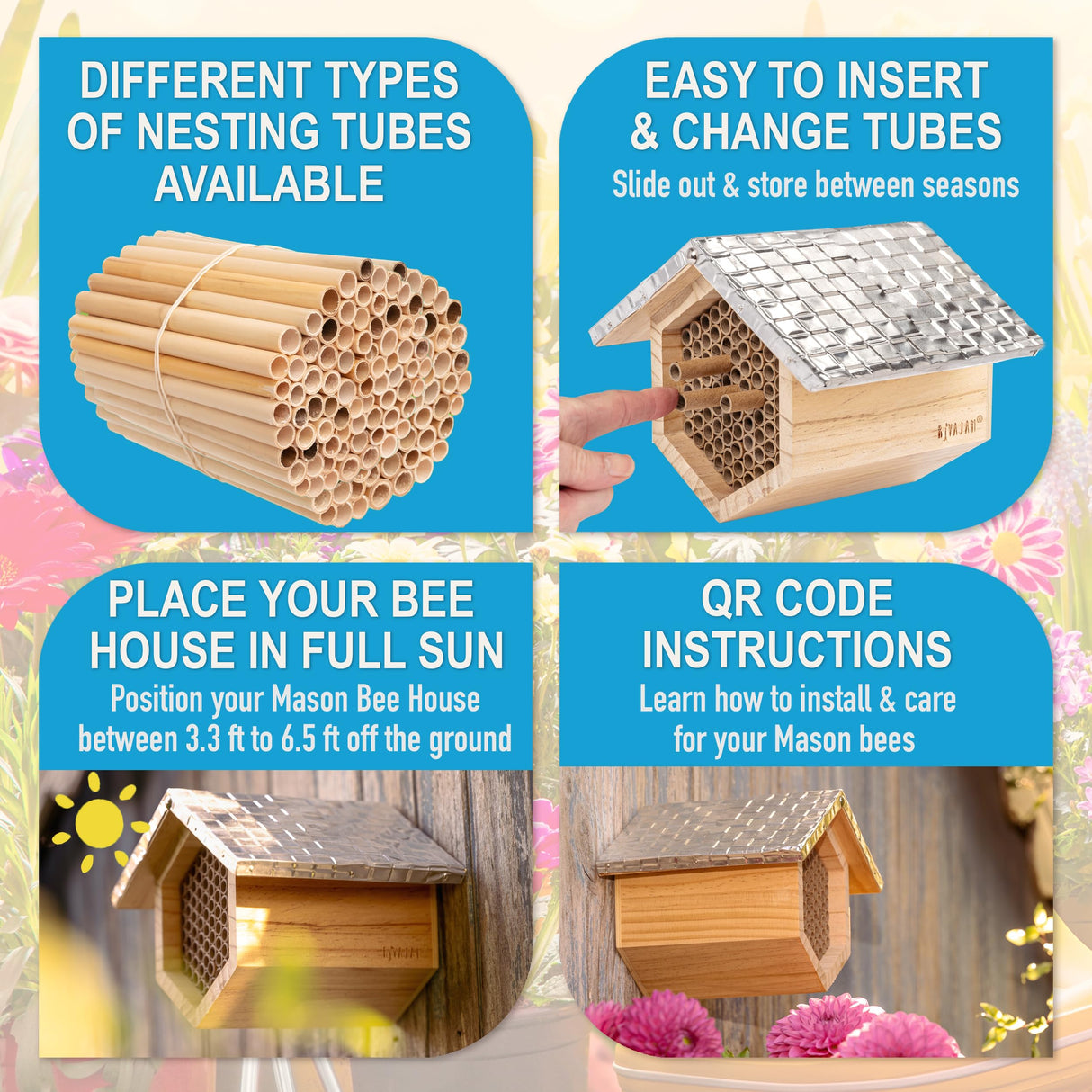Rivajam Beekeeper Pro Mach II Mason Bee House - Strong + Waterproof Bee Hotel & Insect Habitat - Replaceable Mason Bee Tubes Filled Bee Houses for The Garden - Pollinator House Gardening Gifts Rivajam