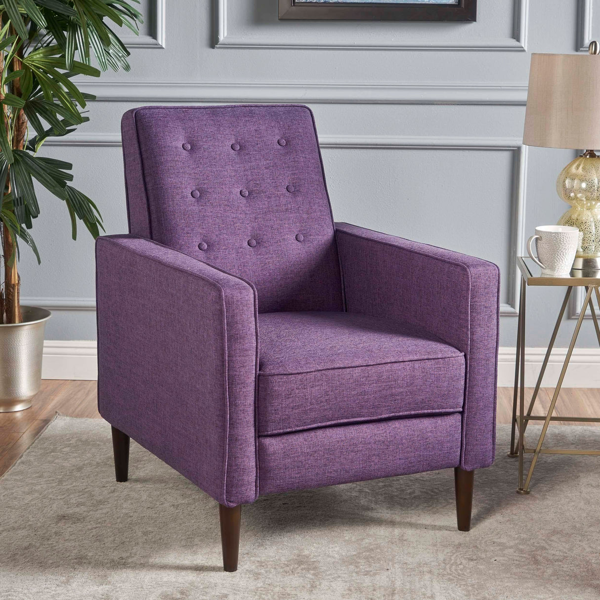 THINK 30 Mid-Century Fabric Rocker Recliner Chair with Tufted Design, Adjustable Single Recliner Sofa with Thicker Seat Cushion with Pocket for Living Room Bedroom Apartment (Purple Style1) THINK 30