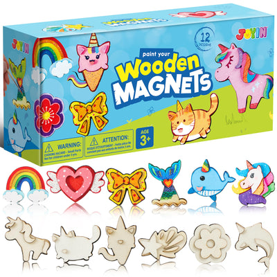 JOYIN 12 pcs Fantasy Wooden Magnets, Kids Unicorn Painting Craft, Spring and Rainy Day Activities School Art Projects, Toys for Kids Aged 3+ Birthday Easter