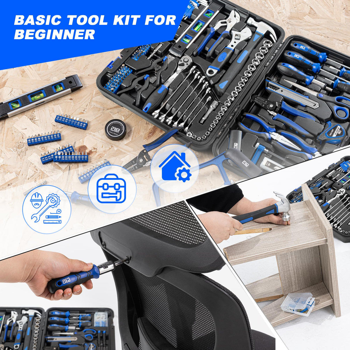 Prostormer 259-Piece Tool Kit, General Household Tool Set with Plastic Storage Toolbox, Portable Home/Auto Repair Tool Box with Essential Tools for Men and Women Prostormer