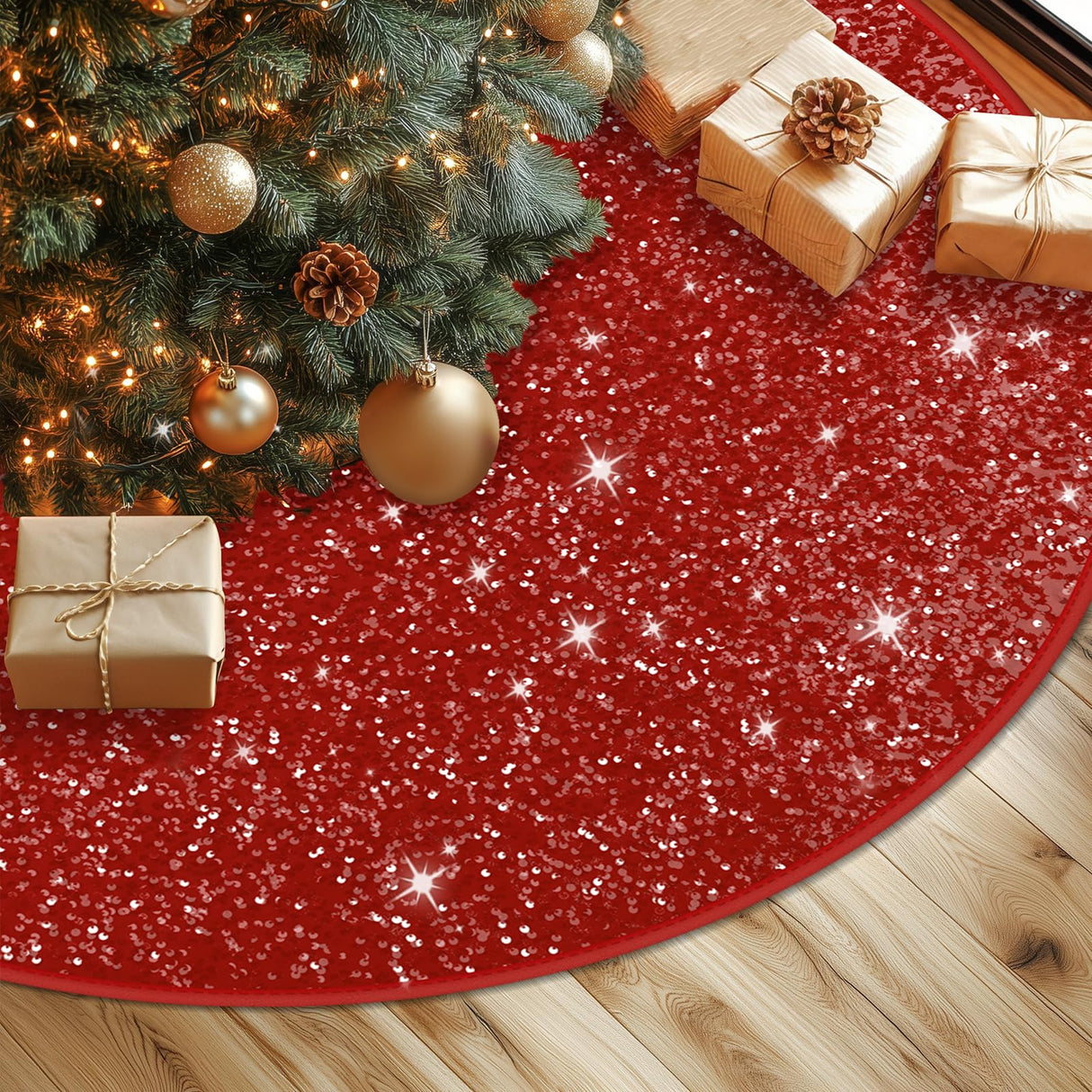 BlessedSeason Christmas Tree Skirt, 21 Inch Red Tree Skirt Satin Skirt with Small Sequins, Small Tree Skirt for 3 4 5ft Tree, Christmas Tree Decoration BlessedSeason