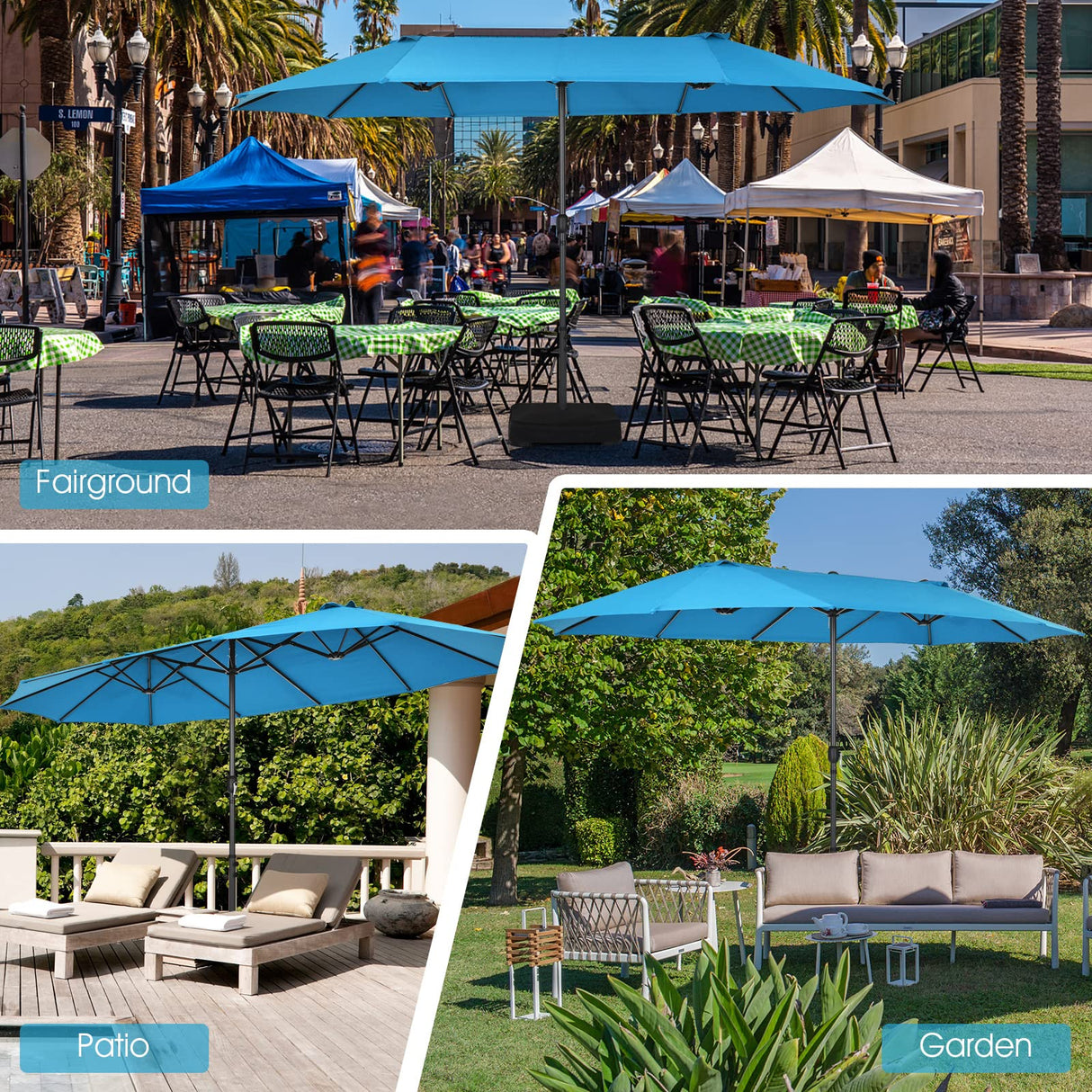 Tangkula 15Ft Double-Sided Patio Umbrella, Outdoor Extra Large Umbrella W/Hand-Crank System & Air Vents, Market Twin Umbrella W/ 12-Rib Sturdy Metal Frame for Poolside, Garden Backyard (Blue) Tangkula