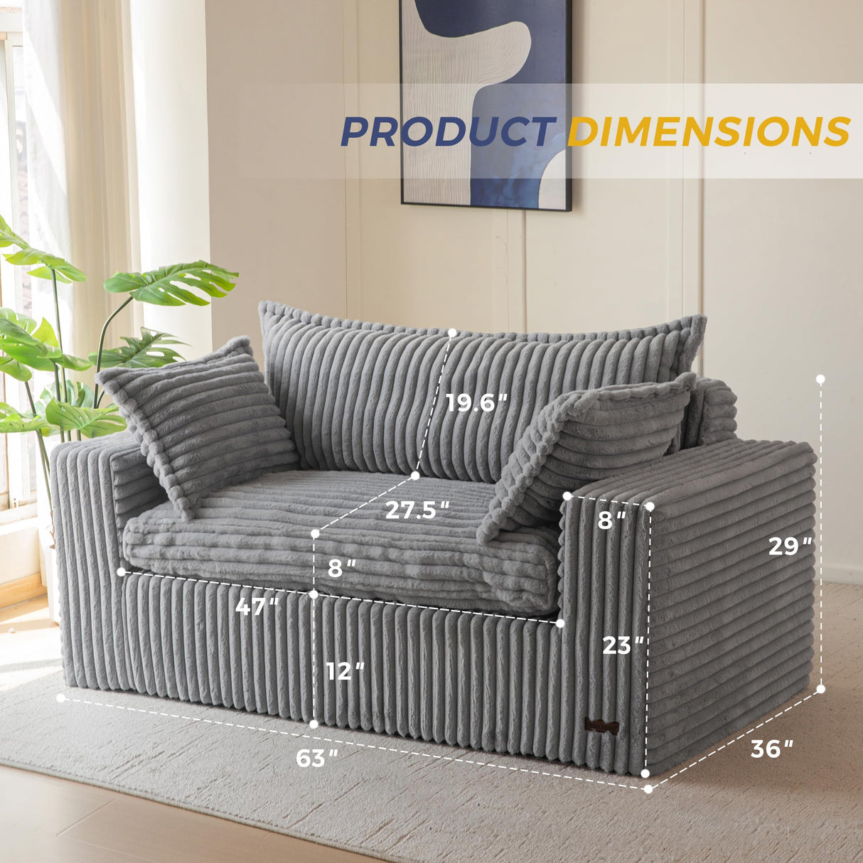 MAXYOYO Bean Bag Chair for Living Room, Upholstered Loveseat Sofa Couch with Deep Seating, Wide Armrests Boneless Couch Sofa in a Box for Bedroom Office Apartment, No Assembly, Dark Grey MAXYOYO