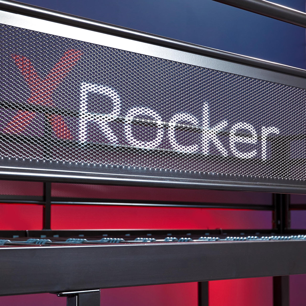 X Rocker Fortress Video Gaming Twin Loft Bed, Durable Black Metal Bed Frame, Built-in Desk and 3 Shelves, 77.64" x 59.17" x 72.05" X Rocker