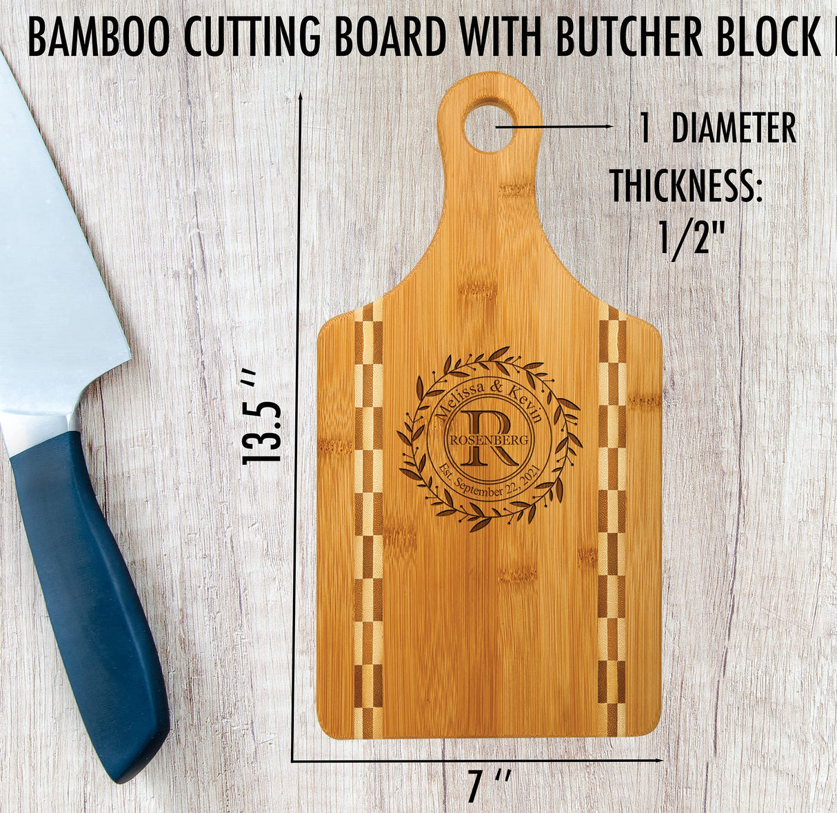 Personalized Wooden Cutting Board with Handle, Customized Charcuterie Cheese Board with Engraved Monogram - Wedding Anniversary Housewarming Custom WoodArtSupply