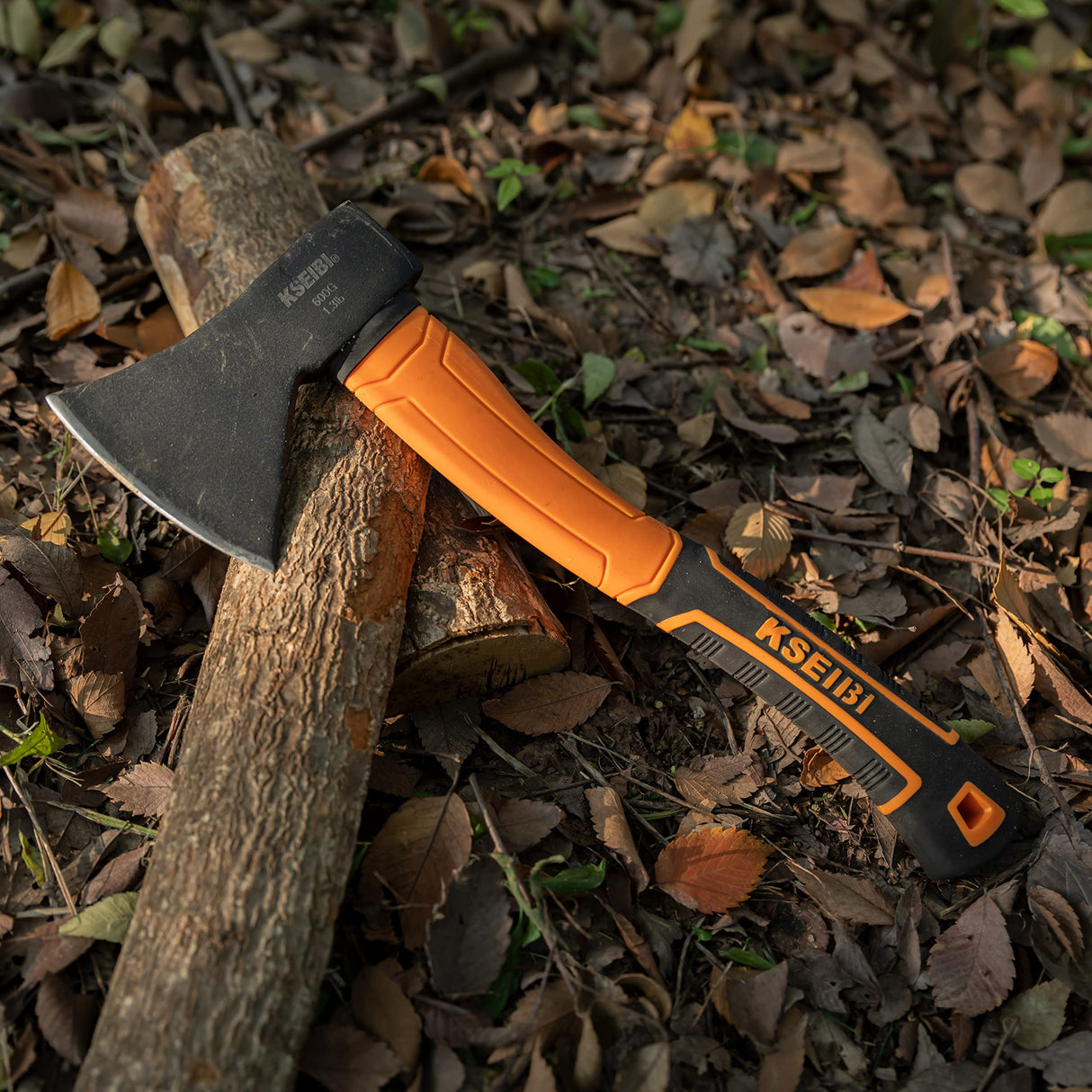 KSEIBI Wood Axe, Small Outdoor Camp Hatchet for Splitting and Kindling Wood, Forged Steel Blade with Anti-Slip and Shock Reduction Handle Great Throwing Axes and Hatchets (Modern) KSEIBI