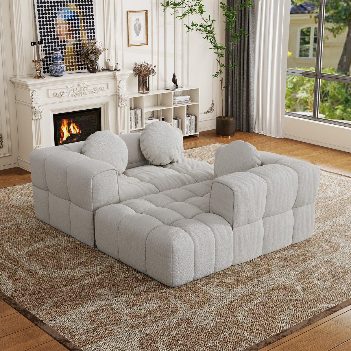 103" Cloud Couch Modular Sectional Sofa, Comfy Chenille Oversized Sectional Sofa with Deep Seat, Upholstered Tufted L Shaped Boneless Couches for Living Room, Right Facing, Off White HYJT-H&K