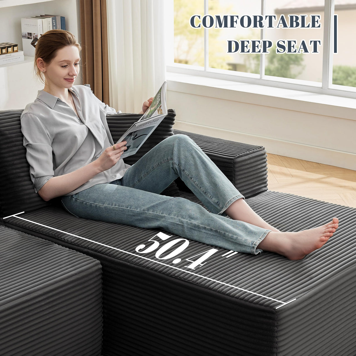 Mangodan 110” Cloud Sectional Couch, Boneless Sofa for Living Room, Modular Sectional Sofa with Deep Seat, Fluffy Couch with L-Shaped Chaise, No Assembly Required (Right-Facing Chaise, Dark Grey) Mangodan