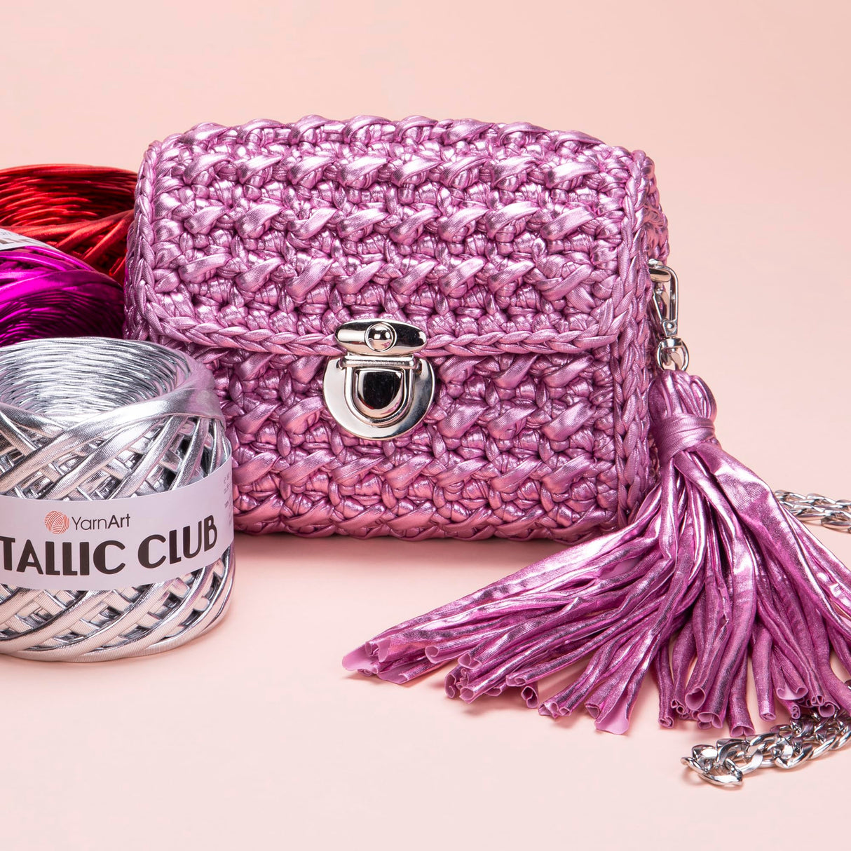 YarnArt Metallic Club Super Bulky T-Shirt Yarn - 100% Polyester, 6.35 oz / 180 gr, 60 yrds / 55 Meters - Shiny Colors for Handbags, Rugs, Chic Night Bags, Crochet (8116) YarnArt