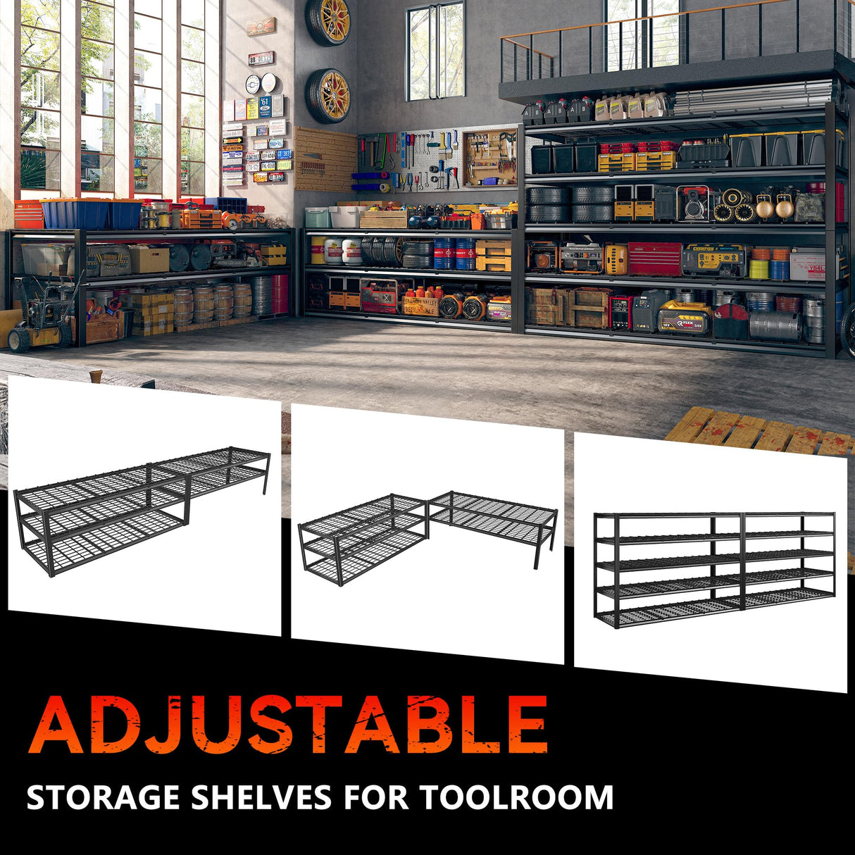 REIBII 60" W Garage Shelving 3000LBS Heavy Duty Storage Shelves Adjustable 5 Tier Metal Shelving Unit for Storage Rack Garage Storage Shelves Industrial Shelf Utility Rack,72" H x 60" W x 24" D REIBII