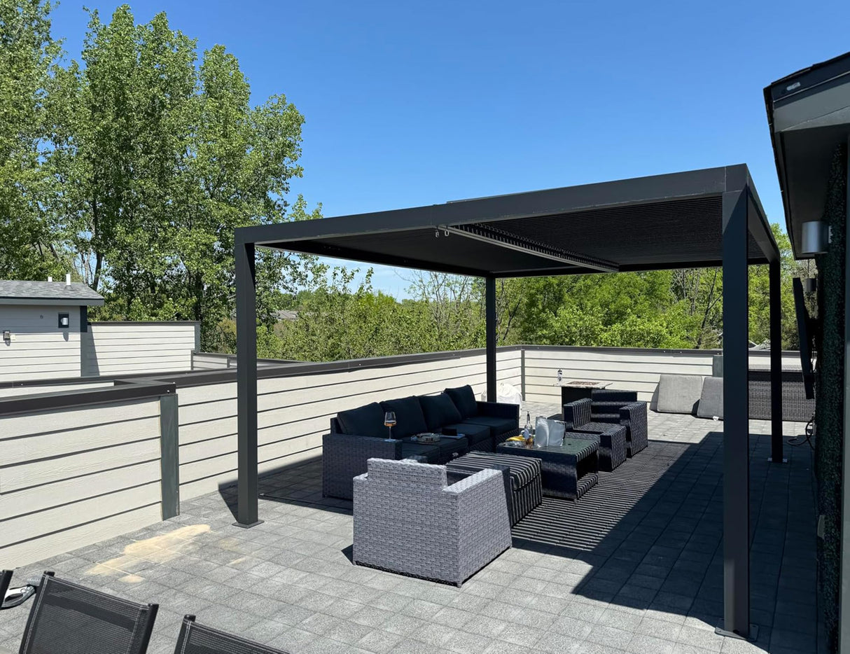 PURPLE LEAF Louvered Pergola 94AS 11' x 15' Aluminum Metal Outdoor Pergola wtih Adjustable Louvered Roof and Integrated Drainage System for Patio Deck Backyard Modern Gray Gazebo PURPLE LEAF