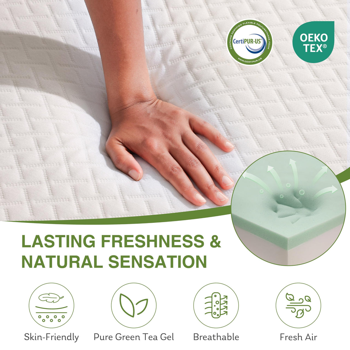 EGOHOME Queen Size Memory Foam Mattress, 8 Inch Bed Mattress in A Box with Cooling Green Tea Gel, Pressure Relief Mattress with Medium Firm Support, CertiPUR-US Certified, 80''L x 60''W White EGOHOME