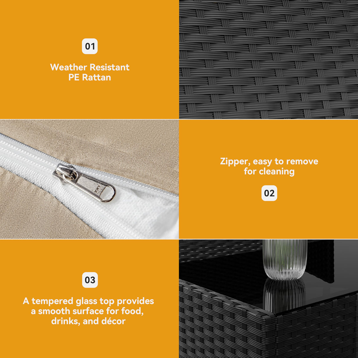 Kurapika Patio Furniture Set 4 Pieces Outdoor Wicker Rattan Chairs Conversation Sets w/Coffee Table, Rocking Bistro Set, for Patio Backyard Lawn (Sand) Kurapika