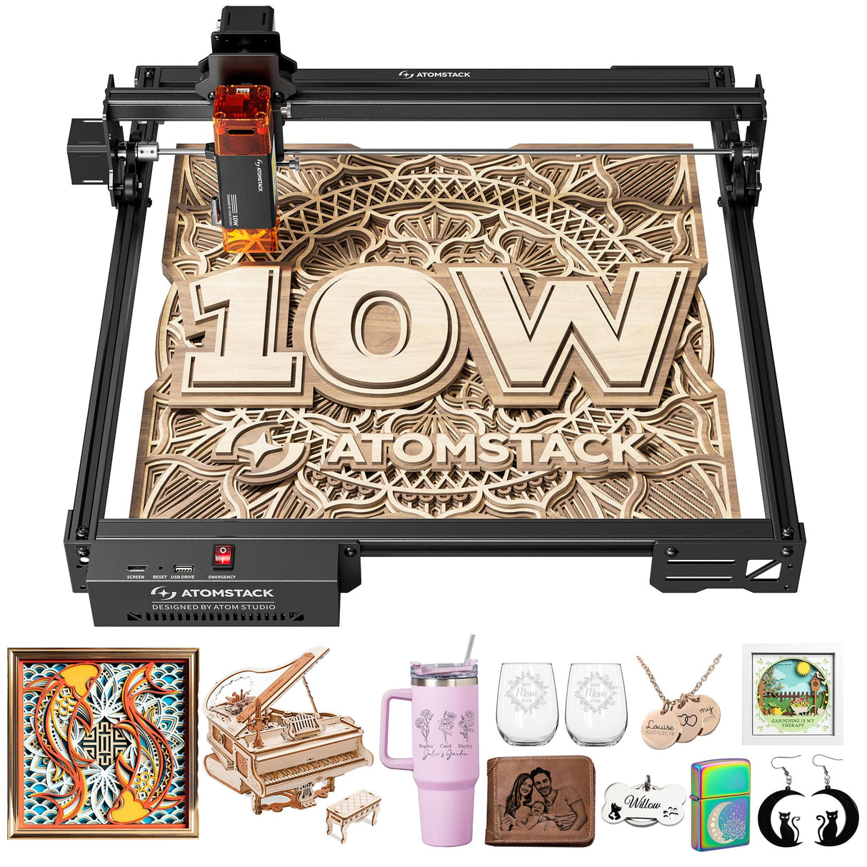 ATOMSTACK 10W Laser Engraver, A10 PRO V2 Laser Cutter, 0.06mm High Accuracy Laser Engraving Machine for Wood and Metal, Dark Acrylic, Glass, Leather ATOMSTACK