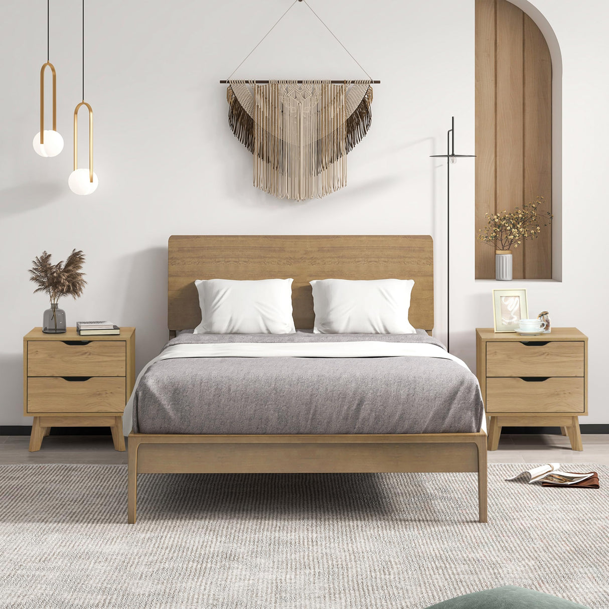 ELISA HOME Nordica 2 Drawer Nightstand with Charging Station, Drawer Slide Pre-Assembly, Nightstand for Bedroom, End Table, Sofa Side Table for Living Room, 15.7" D x 18.9" W x 21.2" H, Natural Oak ELISA HOME