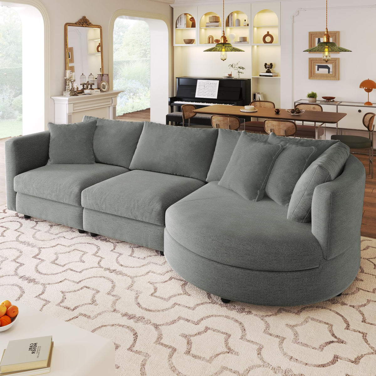 ERYE L-Shaped Corner Oversized Sectional Sofa Couch W/3 Pillows and an ...