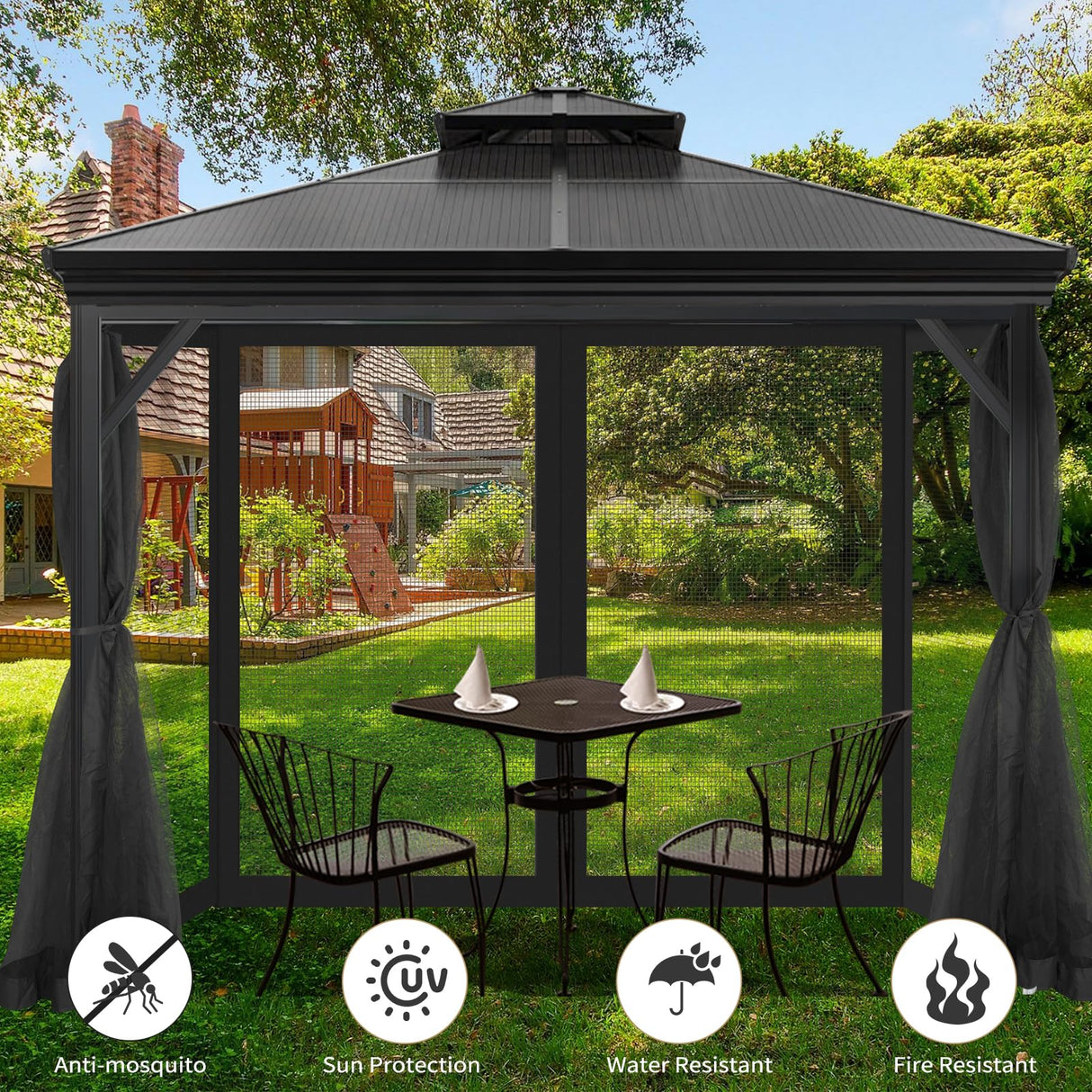 AONEAR Gazebo Universal Replacement Mosquito Netting, 10' x 10' Outdoor Mesh Netting Screen 4-Panel Sidewall with Zipper for Patio, Canopy, Garden and Backyard, Black(Mosquito Net Only) aonear