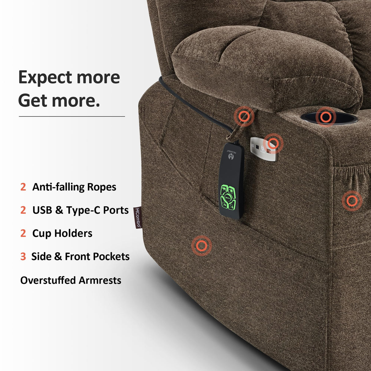 MCombo Dual Motor Power Lift Recliner Chair with Massage and Dual Heating for Elderly, Lay-Flat for Sleeping, Extra Wide for Big and Tall, Fabric R7070 (Coffee) MCombo