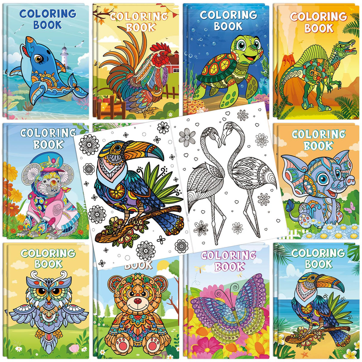 Funrous 24 Pcs Animal Mandala Coloring Books Ocean Jungle Animal Coloring Books DIY Activity Crafts Art for Kids Adults Gift Filler Gifts Home School Classroom Party Favors Funrous