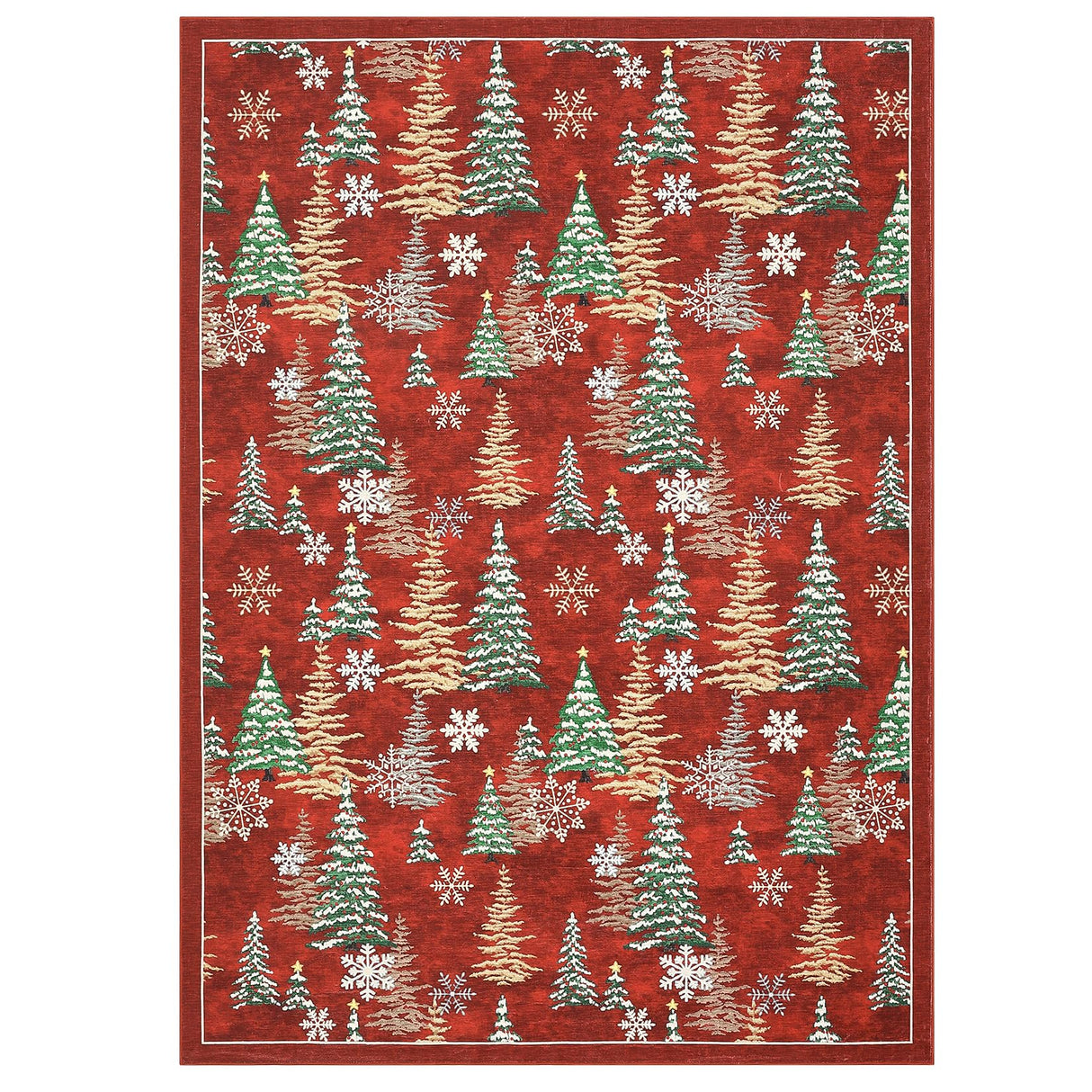 GarveeHome Red 8x10 Christmas Rug Living Room Rug Non Slip Washable Stain Resistant 8x10 Washable Rugs Christmas Tree Snow Print Low Pile Soft Holiday Decor Carpet for Bedroom Laundry Room GarveeHome