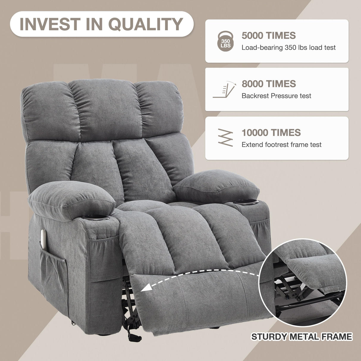 Massage Rocker Recliner Chair with Heat and Vibration Ergonomic Rocking Lounge Chair for Living Room Comfy Overstuffed Recliner with 4 Side Pockets,2 Cup Holders, USB Charge Port, Grey jonpony