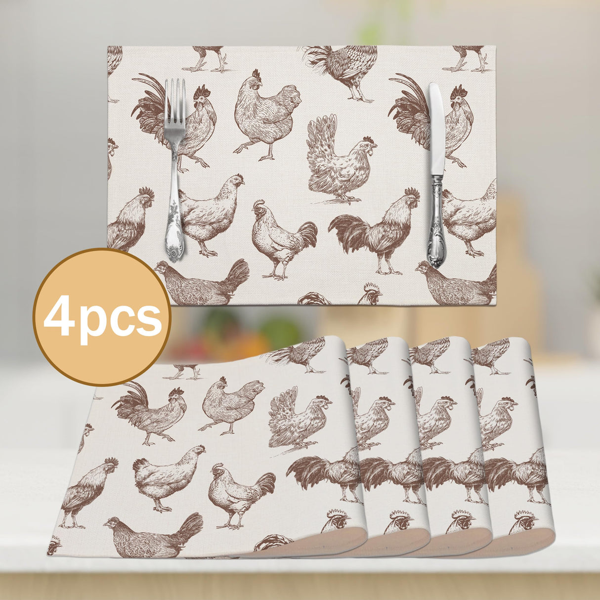 Farm Chicken Place Mats Indoor,Farmhouse Rustic Linen Washable Heat Resistant Placemats for Kitchen Dining Tables,Farmhouse Placemats Set of 4,Dining Table Decoration Supplies(12X18 inches) A20 Eronm