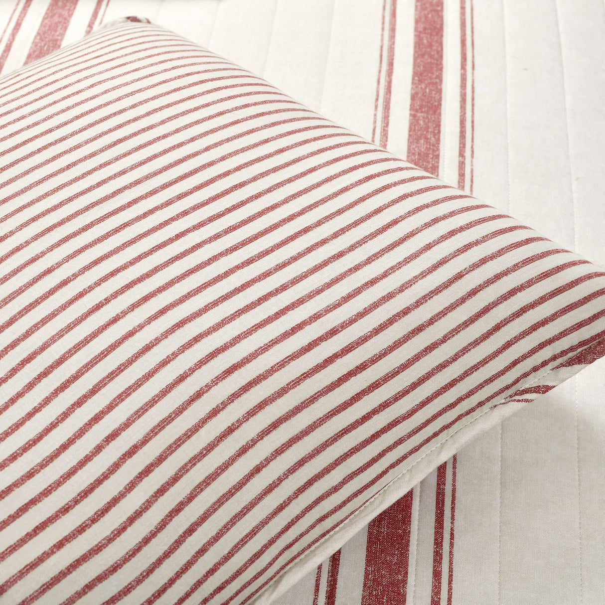 Lush Decor Farmhouse Stripe Reversible Cotton Quilt King Size 3 Piece Set Red - Farmhouse Bedding Set King Quilt - Striped Bedding Lush Decor