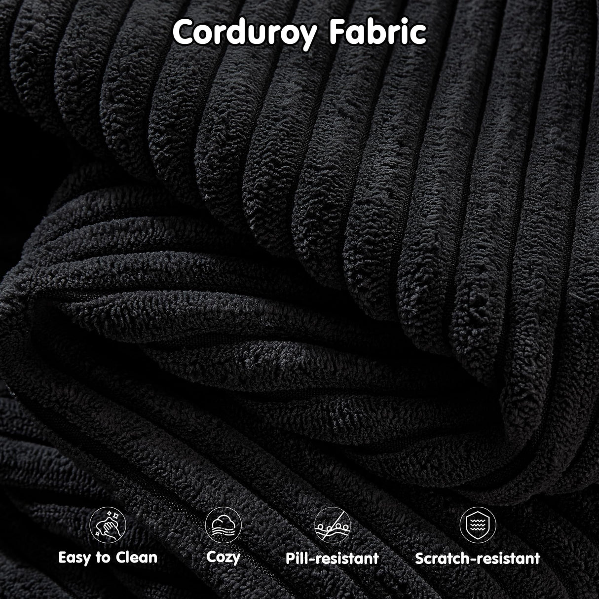 ovios 104" Cloud Sectional Couch with L-Shape Chaise,Modern Modular Sofa with Deep Seat, Upholstered Couches for Living Room Bedroom,No Assembly Required, Black (Corduroy Fabric) ovios