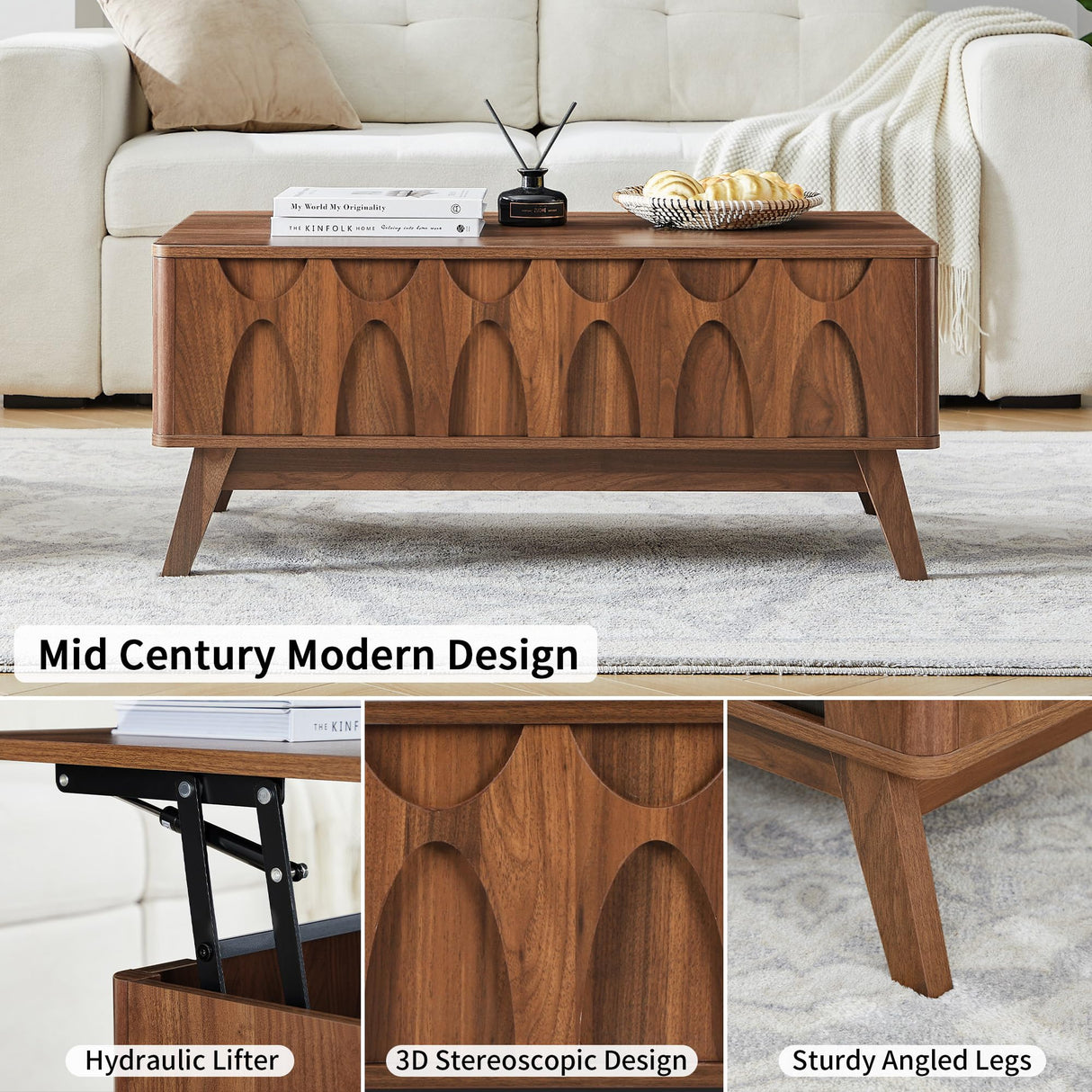 Bifins Coffee Table, Lift Top Coffee Table with Hidden Compartment,Mid Century Modern Lift Tabletop for Home Living Room Office Bifins