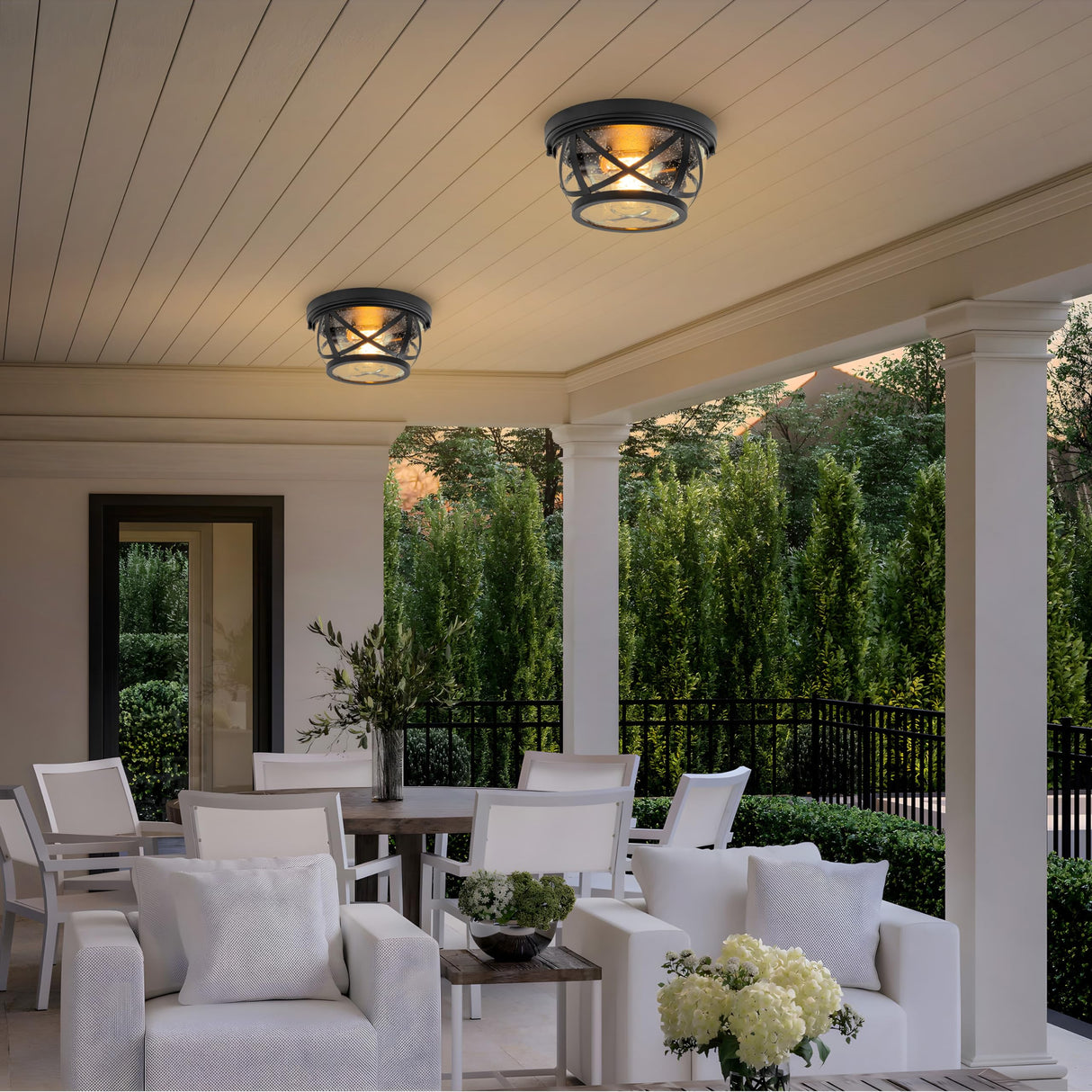 Flush Mount Ceiling Light Fixture Black, 2-Light Modern Farmhouse Porch Light Ceiling Mount for Outdoor, Indoor Flush Mount Light Fixture for Hallway Foyer Kitchen Bathroom with Seeded Glass Laplusbelle