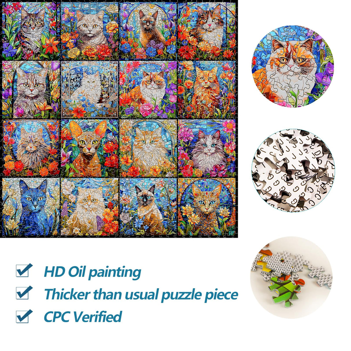 Bgraamiens Puzzle- Stained Glass Puzzle Cat Puzzles for Adults 1000 Pieces, Colorful Kitten Collage Puzzles 1000 Pieces,Challenging Jigsaw Puzzles for Adults Bgraamiens